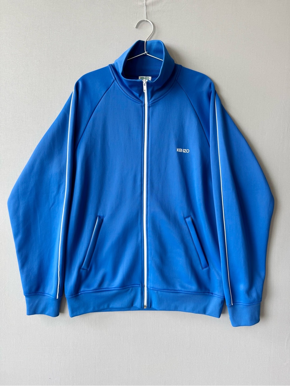 Kenzo Stand Collar Zip-Front Track Jacket in Blue with Contrasting White Details